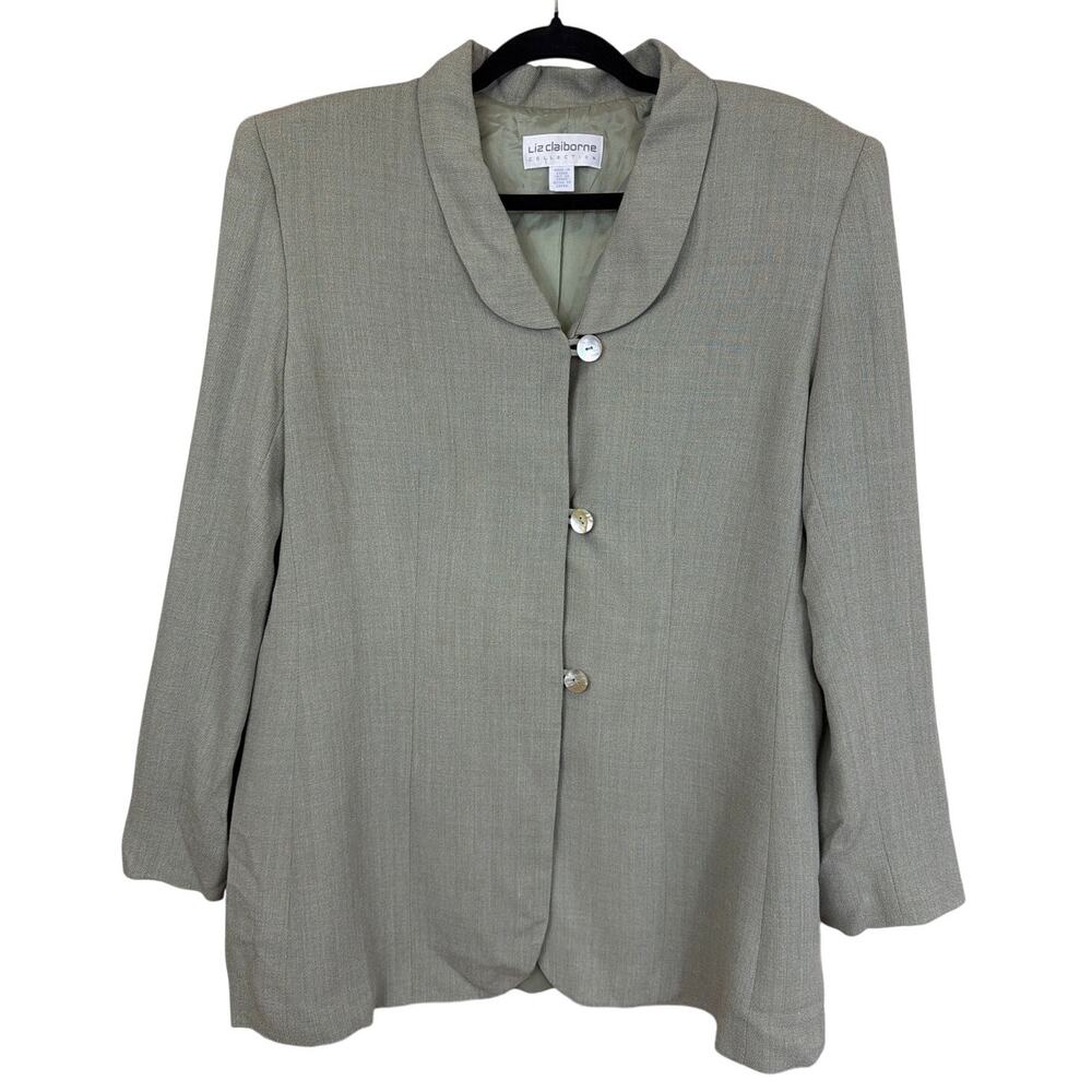 Vintage Liz Claiborne Green Shoulder Pad Long Blazer 14 Made In Korea